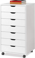 DEVAISE 7-Drawer Chest, Wood Storage Drawer File Cabinet with Wheels, White