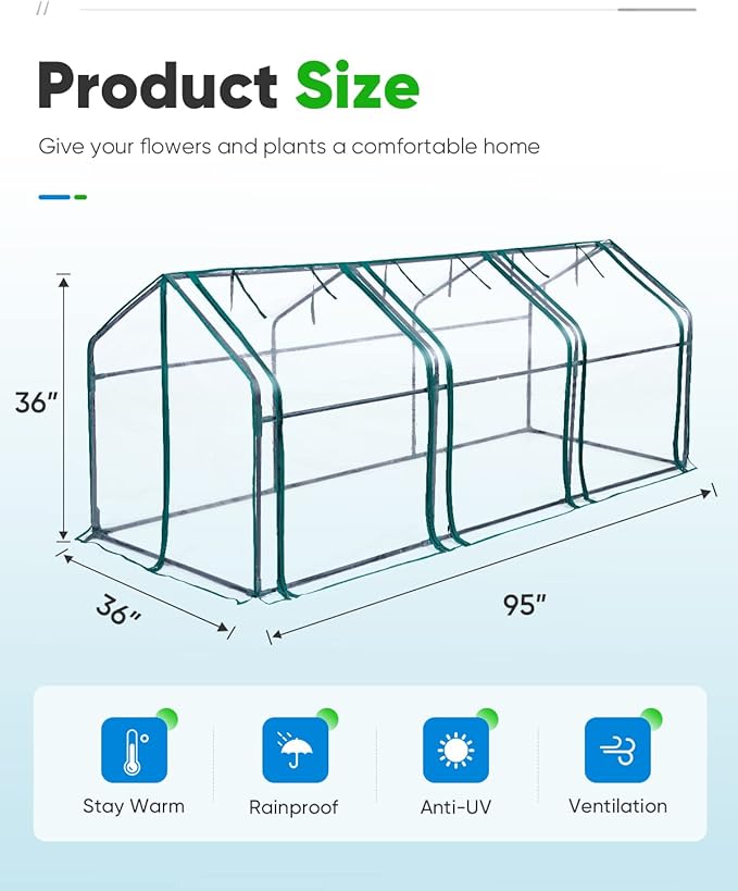 Quictent Mini Greenhouse, Portable Quick-Setup Small Tabletop Waterproof UV Protected PVC Cover Shelter for Outdoors/Indoors W/ Raised Base for Garden Plant Seed Starting, 8 Stake, 95"x36"x36", Clear
