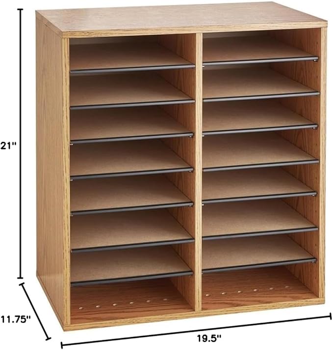 Scranton & Co Medium Oak 16 Compartment Wood Adjustable Literature File Organizer in Medium Oak with Removable Shelves