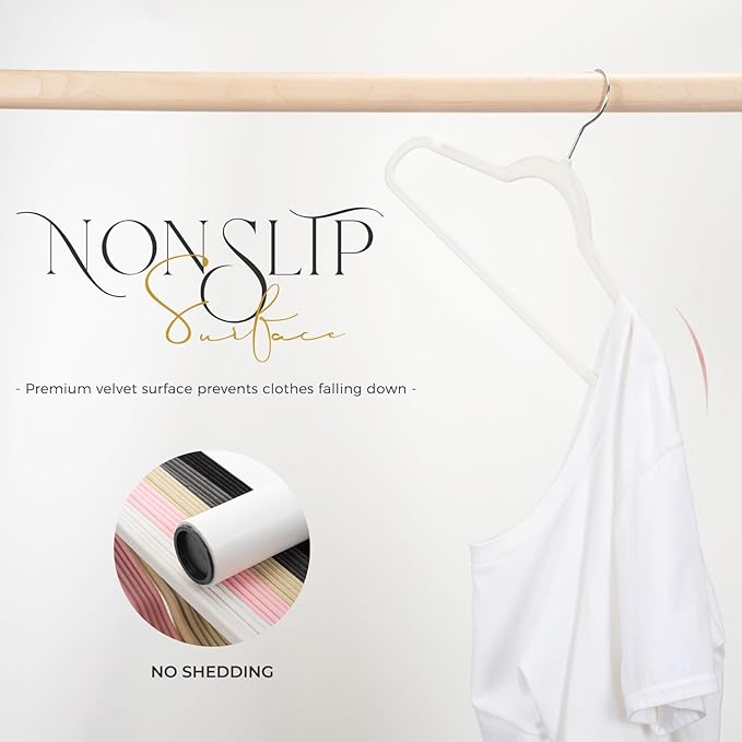 HOUSE DAY Premium Velvet Hangers 50 Pack Ivory, Non-Slip Flocked Felt Hangers, Sturdy Clothes Hanger with 360° Rotatable Hook, Heavy Duty Durable Slim Coat Hanger for Closet Space Saving