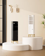 Bathroom Storage Cabinet, Small Corner Floor Hutch with Door and Adjustable Shelves, Narrow Toilet Paper Cabinet with Two Hooks, Bathroom Organizer for Small Spaces