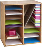 Scranton & Co Medium Oak 16 Compartment Wood Adjustable Literature File Organizer in Medium Oak with Removable Shelves
