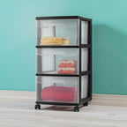 Sterilite 8 Pack Plastic Storage Organizer, 3 Drawer Rolling Bin Cart, Closet Organization, Black