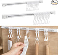 Utility Slide Rail Hook,Under Cabinet Kitchen No Punching Hooks for Hanging Utensil,Bathroom Bedroom Office Wall Door Rack with 10 Hooks,15.7 and 11.8 Inches,2Pieces