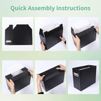 Collapsible File Organizer Box with Handle,12.20x5.11x9.84Inches, Filing Organizer for Home or Office, Small Portable File Box(4 Packs, Black)
