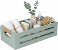 Toilet Paper Storage Box with Handles, Wooden Wicker Toilet Tank Basket, Bathroom Basket Organizer for Countertop, Decorative Wicker Bins for Bathroom or Guest Room-Green