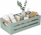 Toilet Paper Storage Box with Handles, Wooden Wicker Toilet Tank Basket, Bathroom Basket Organizer for Countertop, Decorative Wicker Bins for Bathroom or Guest Room-Green