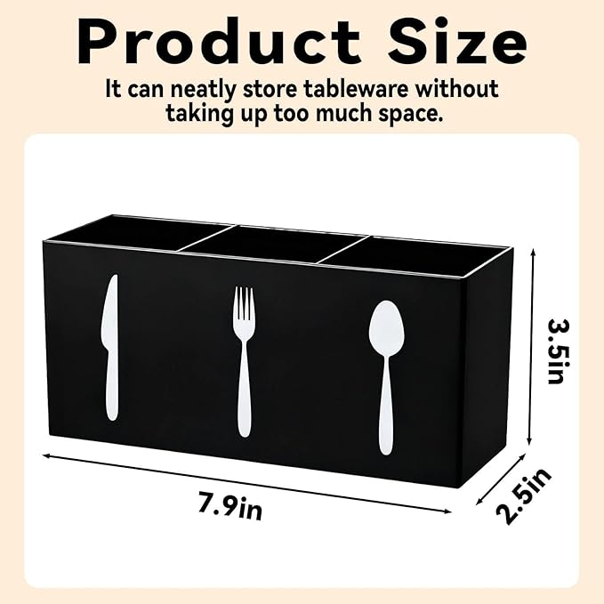 Utensil Holder,Kitchen Countertop Organizer,Silverware Organizer,3 Compartments Silverware Caddy,Plastic Utensil Holder, Large Capacity Cutlery, Spoon, Fork, and Knife Rack（Black）