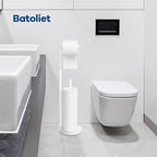 Toilet Paper Holder Stand, Bathroom Toilet Paper Roll Holder Stand with Reserve, Standing Toilet Paper Holder with Storage,Toilet Paper Roll Holder for 4 Rolls, White