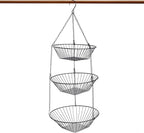 3-Tier Wire Fruit Hanging Basket 2 Packs,non-Punching Wall Hanging Storage,Kitchen Bathroom Organization Basket,Suitable for Bathroom,Kitchen,Closet,Garden,Black