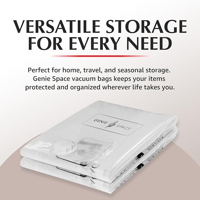 GENIE SPACE Premium Vacuum Storage Bags for Clothes, Bedding and Travel, Variety 6-Pack (2 XL + 2 L + 2 M), Airtight, Odor-Proof and Reusable Space Saver Bags with Double Zipper Seal and Hand Pump