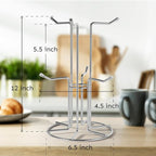 HULISEN Coffee Mug Holder for Countetop, Cup Tree for Counter Large Mugs with 6 Hooks, Metal Cup Holder Stand, Standing Rack Display for Coffee Bar, Silver