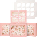 Bakepacker 12 Cupcake Containers 20-Packs Pink Cupcake Box Cupcakes Carrier, 12 Cupcake Boxes with Window 13"x10"x3.5"（Auto-pop up）