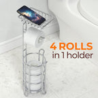 TreeLen Toilet Paper Holder Stand Toilet Tissue Roll Holder with Shelf for Bathroom Storage Holds Phone/ Wipe/ Mega Rolls-Shiny Chrome