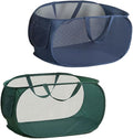 2 Piece Popup Mesh Laundry Basket Durable Handles Collapsible Laundry Baskets Folding Clothes Pastic Hamper for Laundry Room College Dorm (Navy Blue/Green)