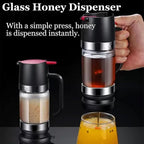 Mess Free Honey Dispenser Glass, 2026 New Honey Dispenser No Drip With Base, 12glass Honey Jar Pot With Handle, Syrup Dispenser For Coffee Or Tea (yellow)