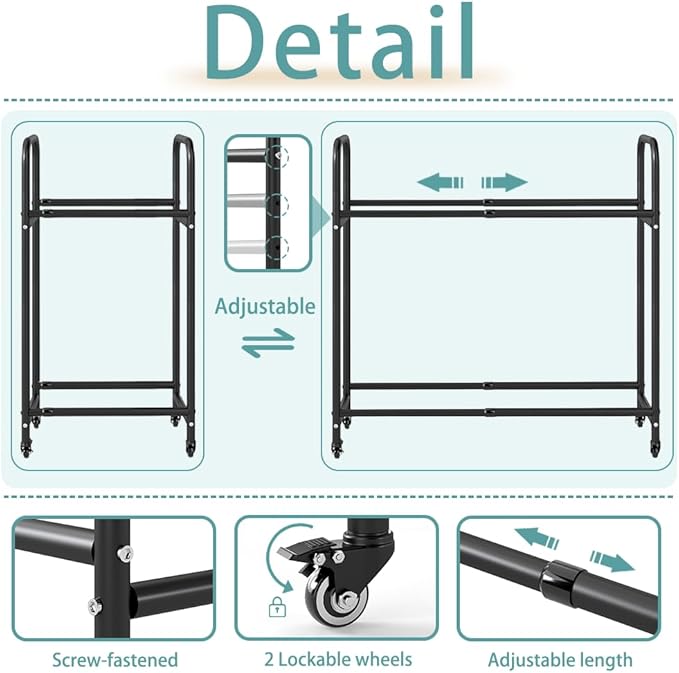 Hershii Tire Storage Rack, Rolling Tire Rack Adjustable - Black, Storage Shelf for Garage TRE Racks 24.80-42.51'' X 15.35'' X 44.09''