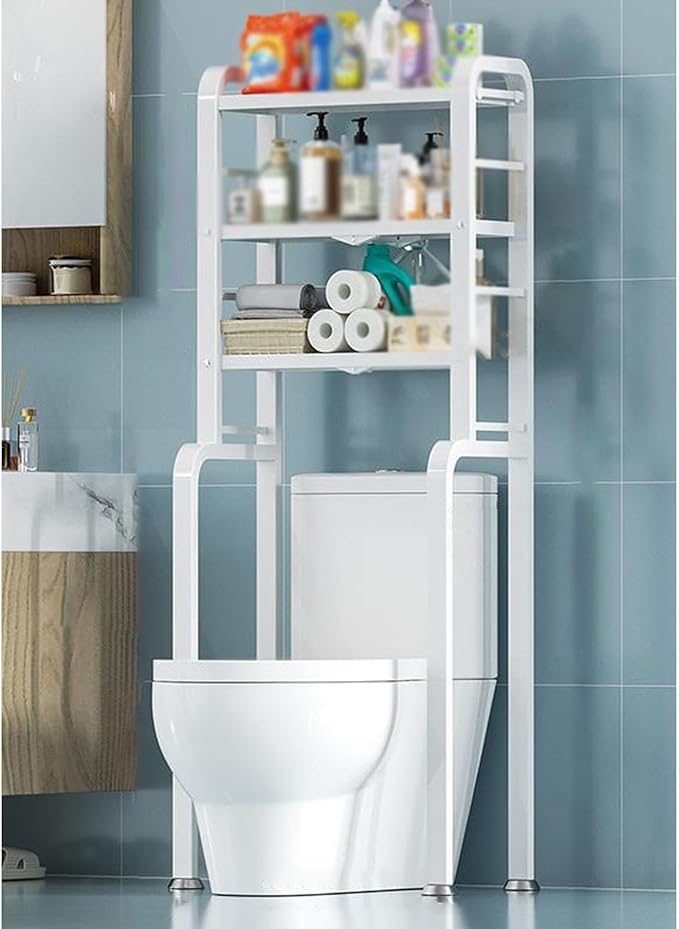 Over-the-toilet Storage, Over Toilet Storage Shelf, Toilet Storage Rack, Adjustable Layer Height, Portable Lock Design, Classified Storage, Suitable for Bathroom, Toilet and Laundry Room(White)