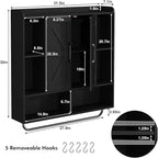 RUSTOWN Rustic Wood Wall Bathroom Cabinet, Farmhouse Medicine Cabinet Wall Mounted, Space Saving Wall Storage Cabinet with 2 Barn Door, 3-Tier Adjustable Shelves and Towel Bar (Black)