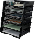 Plastic Stackable File Paper Storage Tray, Office Stackable Letter Tray, Black, 6 Pack