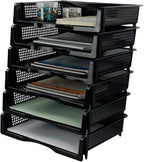 Plastic Stackable File Paper Storage Tray, Office Stackable Letter Tray, Black, 6 Pack