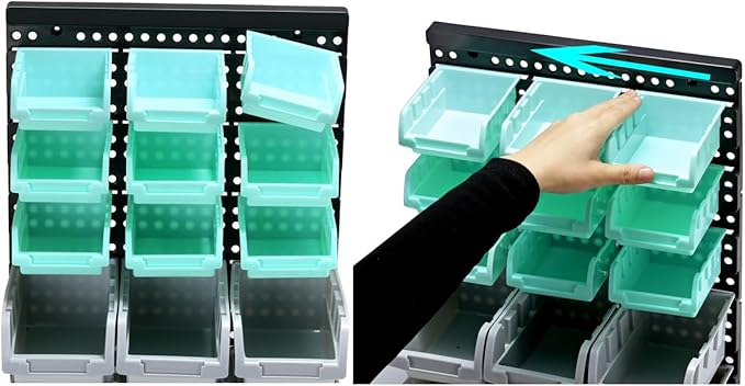 Wall Mounted Storage Bins Parts Rack 2 Colors Garage Plastic Shop Tool Organizer, ABS Plastic Garage Rack, Screw Storage 30 Bins