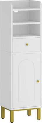 Bathroom Storage Cabinet, Corner Floor Cabinet with Drawers and Doors, Narrow Toilet Paper Holder, Bathroom Organizer with Adjustable Shelf, for Small Spaces, White BC29813GV1