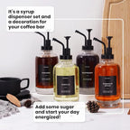 Molimoli Coffee Syrup Dispenser Set of 4, Glass Bottles with Pump, Maple & Coffee Syrup, Black