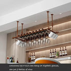 2-in-1 Industrial Wine Rack, 47.3" Adjustable Metal Pipe Wine Bottle Storage Rack with Glass Holders & Shelf, Space-Saving Vertical Installation for Kitchen Bar, Brown
