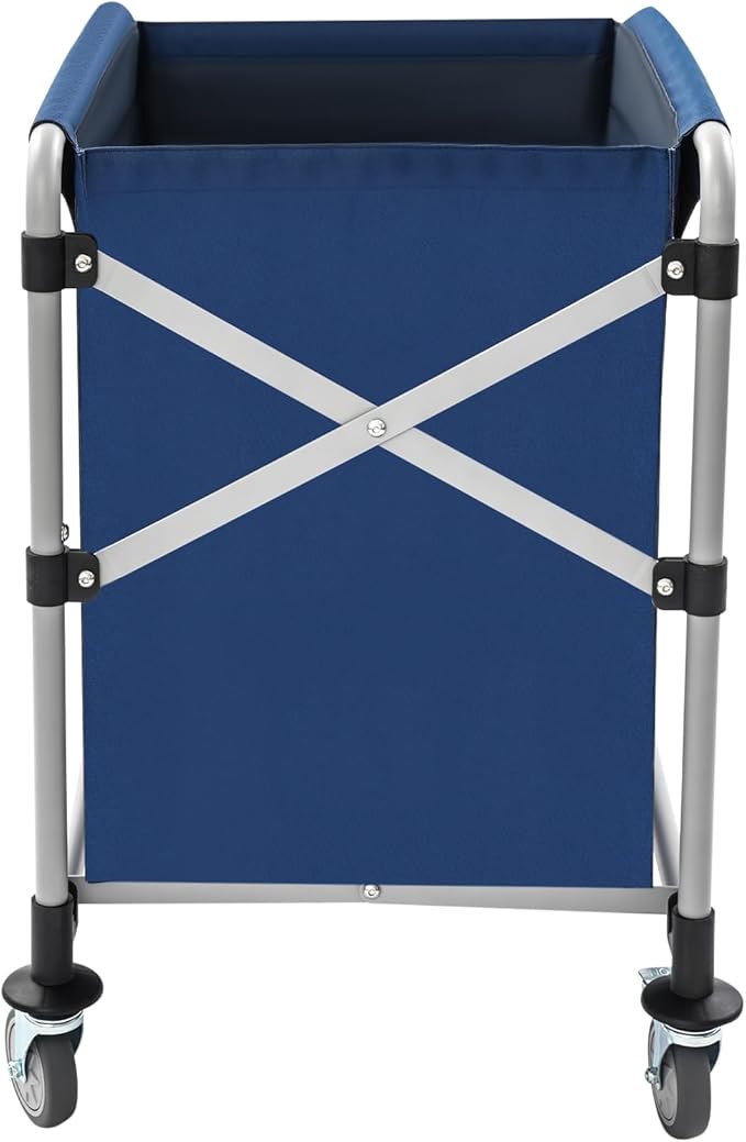 Commercial Laundry Cart with Wheels 220LBS Load Laundry Basket Foldable Laundry Cart with Removable Bag Rolling Laundry Sorter for Home, Hotel, Hospital (Blue)