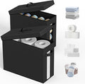 Bathroom Toilet Paper Storage with Lid - for Up to 12 Rolls | Storage Bins with Lids for Towel or Yarn | Free Standing | Foldable | Moisture Resistant | Clear Plastic Window | Black | 2 Pack