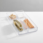 mDesign Plastic Stackable Office Divided Storage Drawer Organizer Tray for Cabinet, Desk, Shelf, or Closet Organization - Holds Note Pads, Pens, Tape, Staples, Scissors, Lumiere Collection - Clear