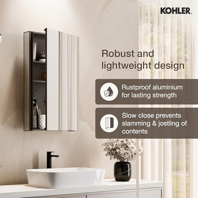 Kohler K-81144-DA1 Maxstow Frameless Surface Mount Bathroom Medicine Cabinet, 15" x 24", Dark Anodized Aluminum