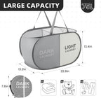 TECHMILLY Collapsible Laundry Basket Durable Pop Up Hamper with 2 Compartments for Sort and Storage, Portable Dirty Clothes Hamper for Dorm, Laundry Room or Travel (Grey + Begie)
