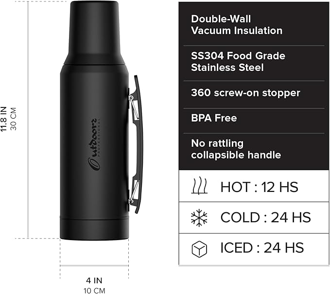 Vacuum Insulated Thermo 34oz, Stainless Steel Coffee Bottle for Hot & Cold Drinks, Leak Proof Travel Thermos Flask with Cup Lid, Tea Bottle for Home, Office & Camping