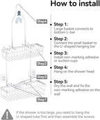 YASONIC Shower Caddy Hanging, Never Rust Shower Organizer Hanging, Aluminum Shower Racks for Inside Shower with Hooks for Razor, Bathroom Organizers and Storage with Soap Holder, White
