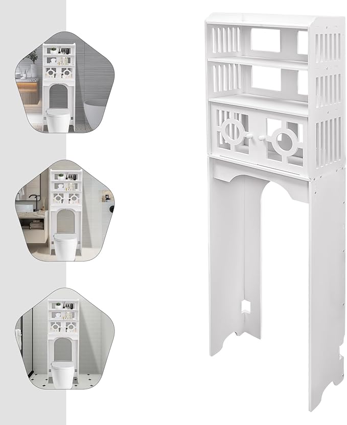 4-Tier Over The Toilet Storage Cabinet, Bathroom Organizer Toilet Shelf Organizer Freestanding Bathroom Space-Saving Storage Cabinet for Bathroom, Laundry