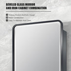 16×26inch Medicine Cabinet,Mirror Cabinet with Beveled Mirror,Solf Close Hinge,Brushed Metal Framed,Detachable Side Plate for Recess Mount or Surface Mount,Black