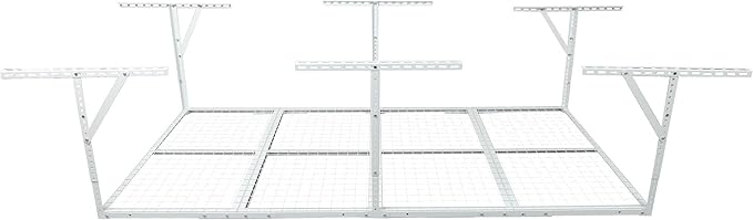 4 X 8 FT Garage Ceiling Storage Racks, Heavy Duty Overhead Garage Storages Rack with Adjustable Hight, Metal Hanging Garages Storage Rack with Support Rod, 22''- 40" Adjustable, 600 LBS (White, 4x8FT)