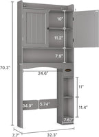 Ahomly Over The Toilet Storage Cabinet, 32.3" W Over Toilet Bathroom Organizer with Doors, Adjustable Shelves, Toilet Paper Holder, 2 Side Hooks, Space-Saver for Bathroom, Laundry, Grey