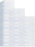 NEWBULIG 15 Pack Clear Shoe Storage Boxes, Shoe Organizer for Closet with Lid, Plastic Stackable Breathable Shoe Cabinet with Lid for Sneakers, Heels & Boots, White