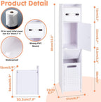 ShellKingdom Toilet Paper Holder Stand with Trash Can, Slim Bathroom Storage Cabinet Shelves, Storage Cabinet for Bathroom Small Spaces, 33.5 x 8.7 x 6.7 inch