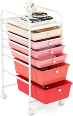 GOFLAME 6-Drawer Rolling Storage Cart, Multifunctional Art Craft Organizer Cart, Mobile Utility Storage Cart with Removable Drawers & Lockable Wheels, Craft Cart for Home Office, School, Pink
