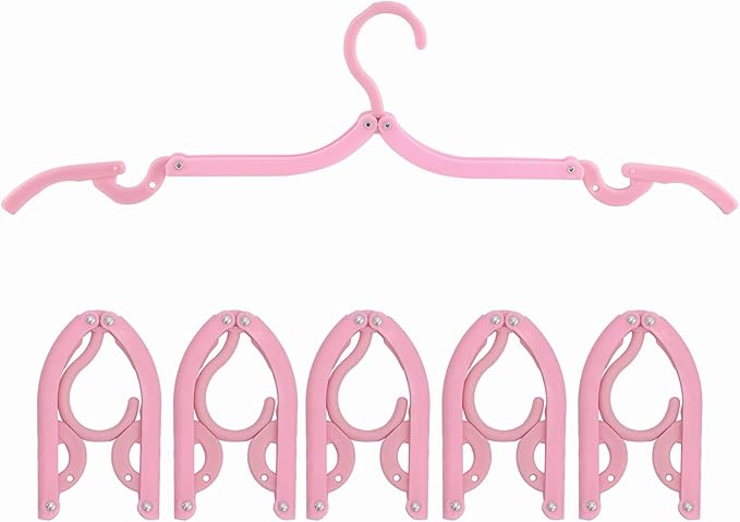 6PCS Portable Folding Clothes Hangers Clothes Drying Rack for Travel (Pink)