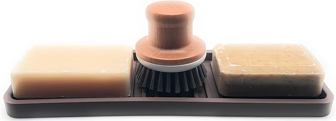 Happitasa Silicone Kitchen Sink Organizer Tray, Sponge Holder and Countertop Protector | Bathroom and Kitchen Soap Dish and Dispenser Tray (Dark Chocolate, 12"x4", 9.2 Ounces)