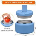 13.5oz Kids Jar for Hot Food, Insulated Vacuum Food Jar with Buckle Lid, Stainless Steel Wide Mouth Leak Proof Insulated Lunch Container for School Picnic Travel, Sky Blue