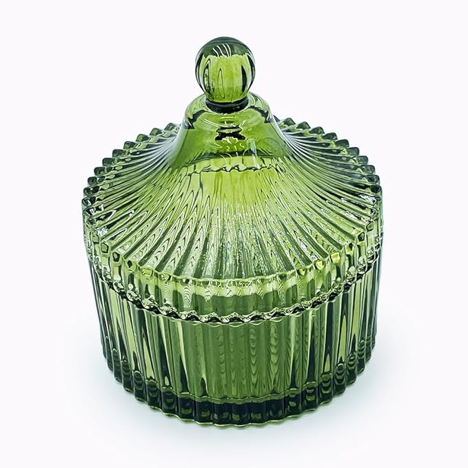Colorful Glass Jar With Lid,Candy Dish,Jewelry Box,Decorative Jar(Olive Green)