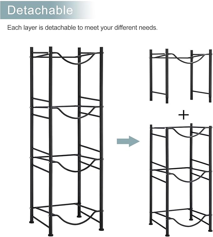 MOOACE 4-Tier Water Jug Rack, 5 Gallon Detachable Water Bottle Holder Organizer Storage Rack, Black