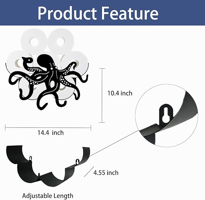 Octopus Toilet Tissue Holder,Animal Paper Holders,Decorative Metal Papers Holder,Funny Toilet Animal Storage for Bathrooms,Bathroom Paper Organizer for Extra 8 Rolls Wall Mounted Art Decor