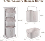 3-Tier Laundry Sorter Cart with Wheels, Large 75L Capacity Hamper Organizer, Rolling Storage with Removable Mesh Bins for Heavy Duty Use in Home, Dorm, Apartment (17.32"x13.1"x42.59")